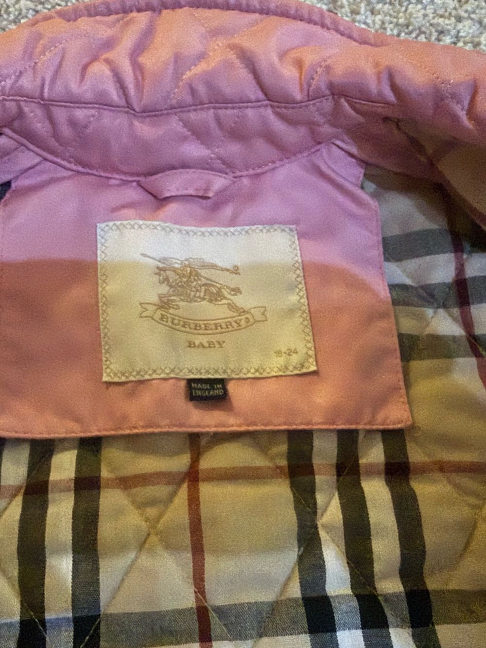 Burberry Girls Quilted Pink barn Jacket with Signature Plaid Lining - Picture 2 of 5
